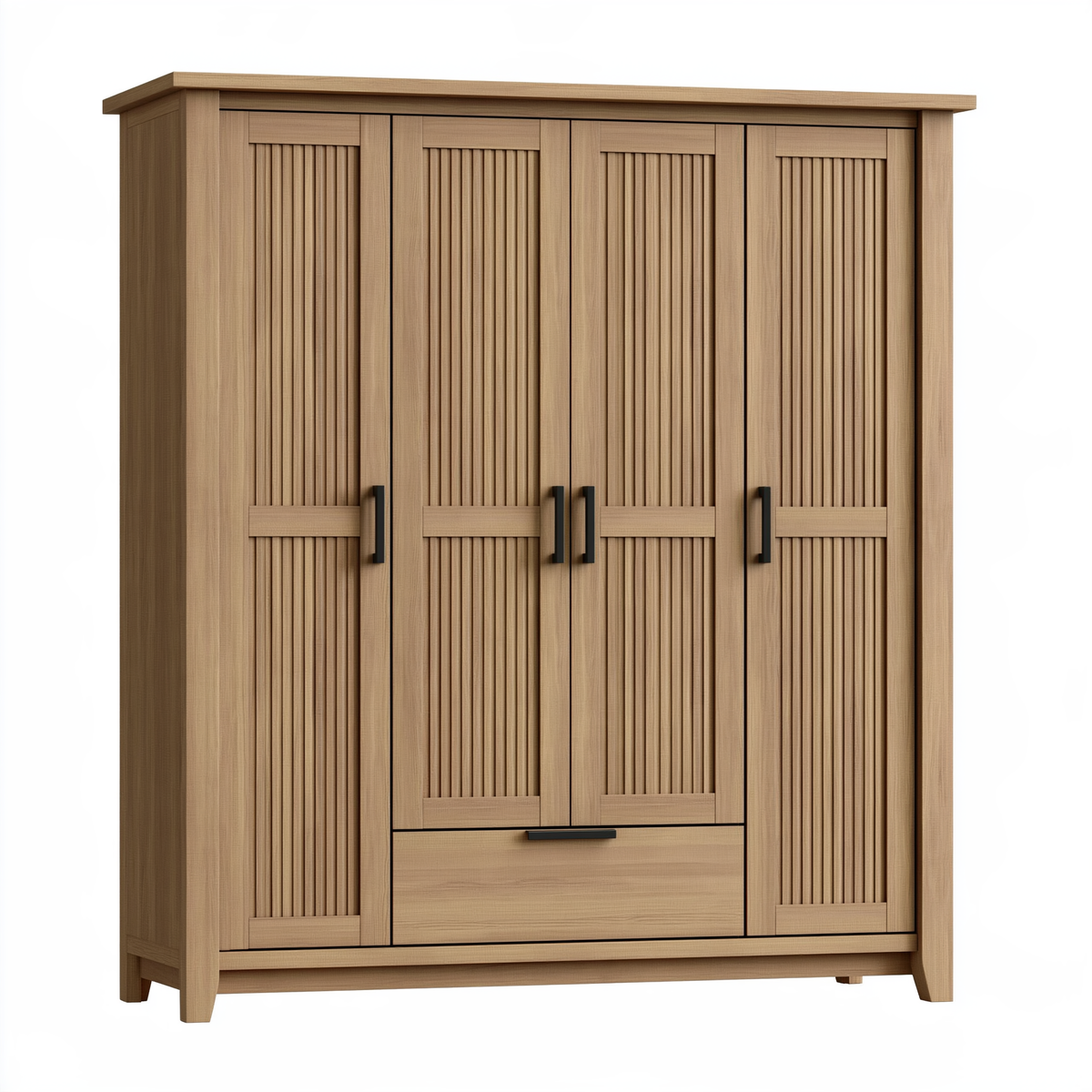 Armadio 200x60x220 cm in legno rovere chiaro con 4 ante e cassetto stile moderno