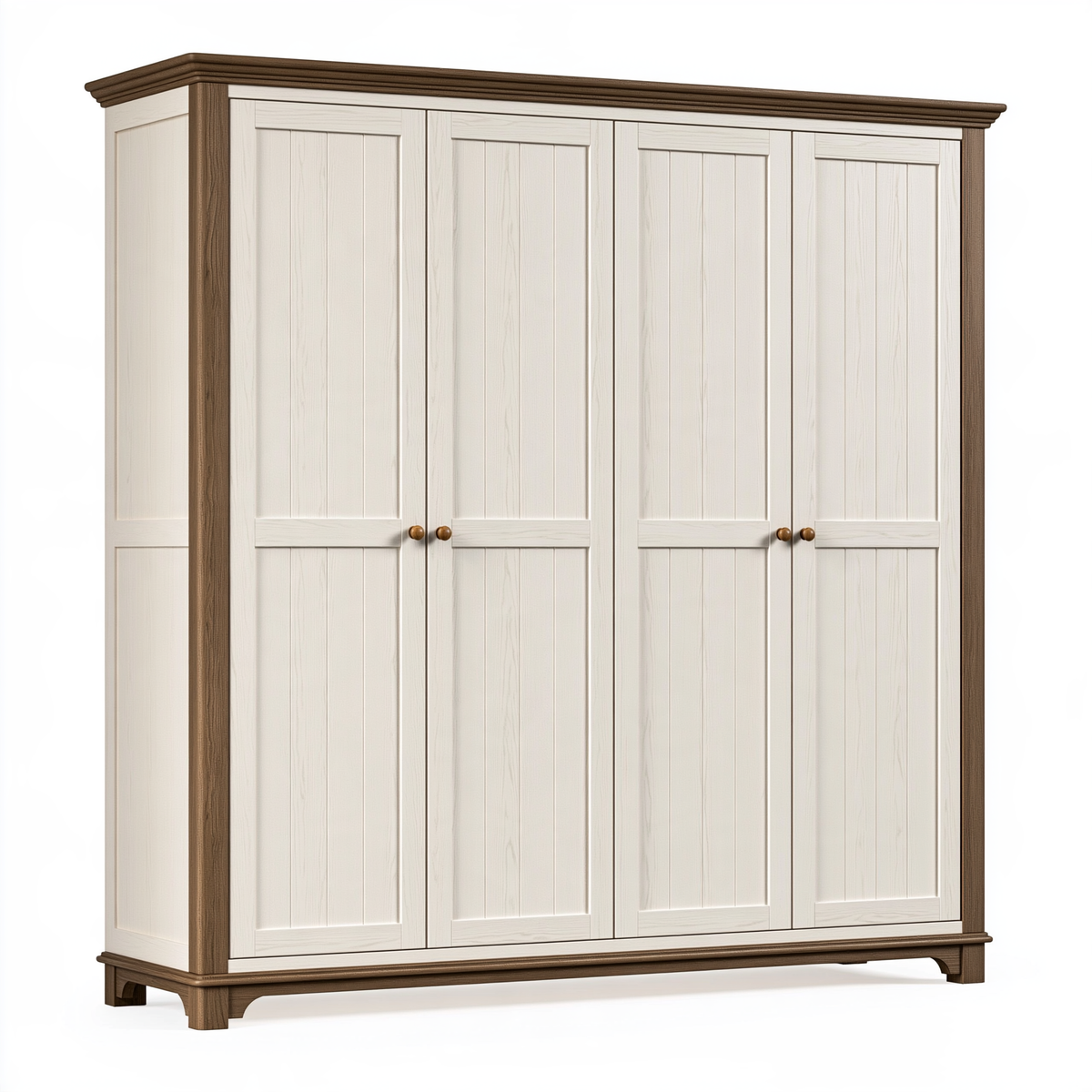 Armadio guardaroba 200 x 60 x 220 cm in legno bianco e marrone a 4 ante stile classico