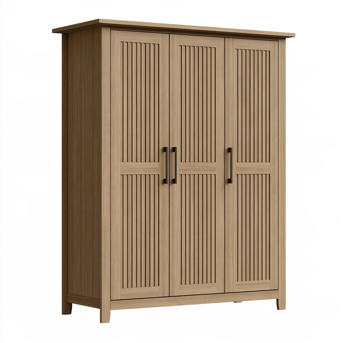 Armadio guardaroba 180 x 60 x 200 cm effetto legno marrone a 3 ante con pannelli scanalati