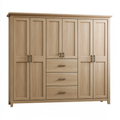 Armadio guardaroba 240 x 60 x 220 cm in legno beige con 6 ante e 3 cassetti stile classico