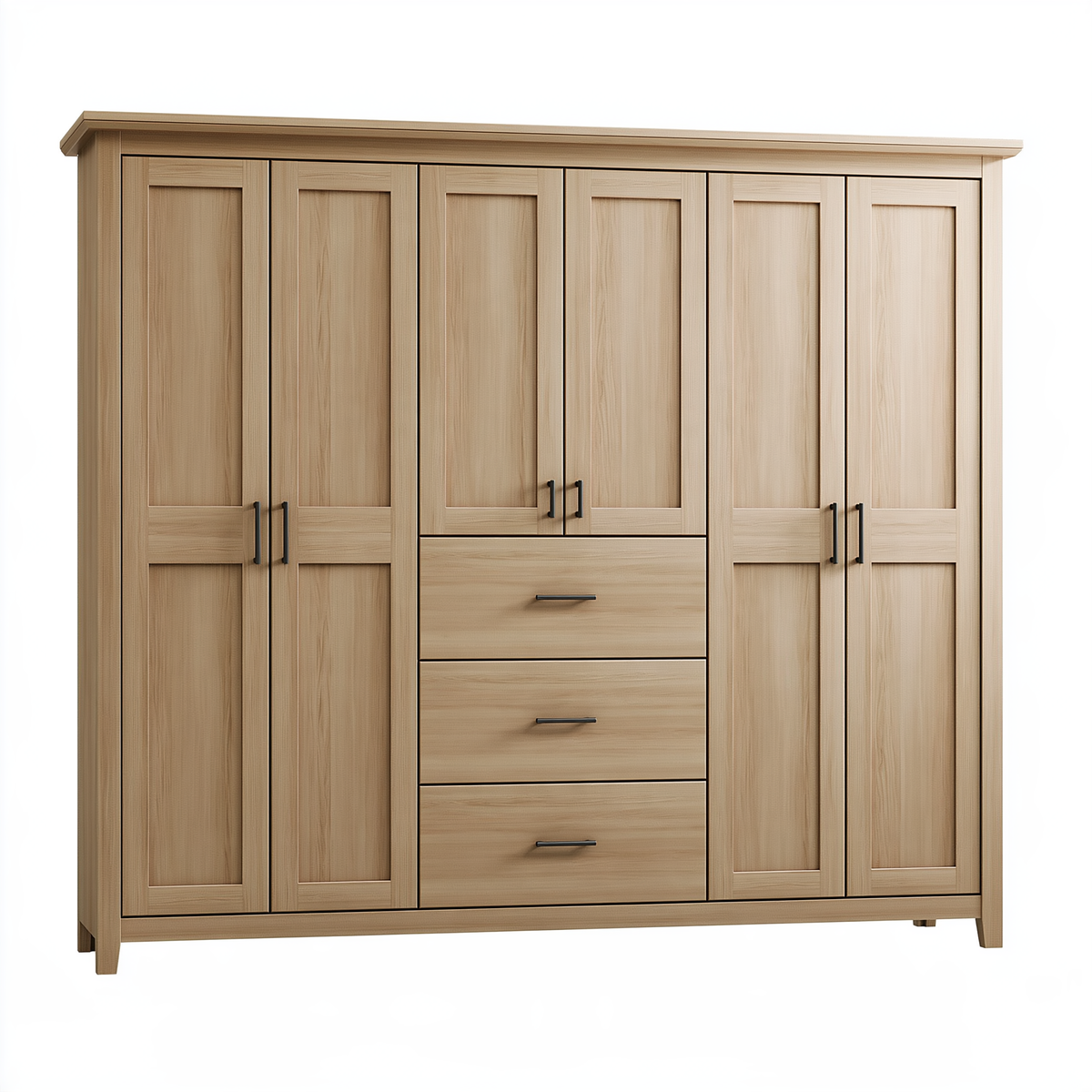 Armadio guardaroba 240 x 60 x 220 cm in legno beige con 6 ante e 3 cassetti stile classico