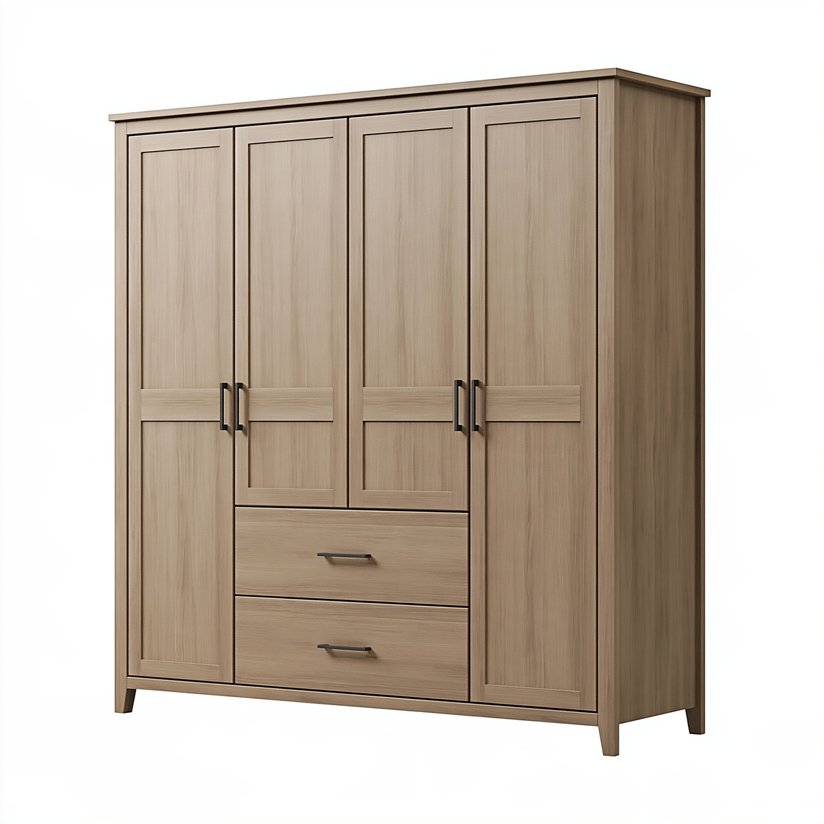 Armadio guardaroba 180 x 55 x 200 cm in legno effetto rovere con 4 ante e 2 cassetti stile moderno