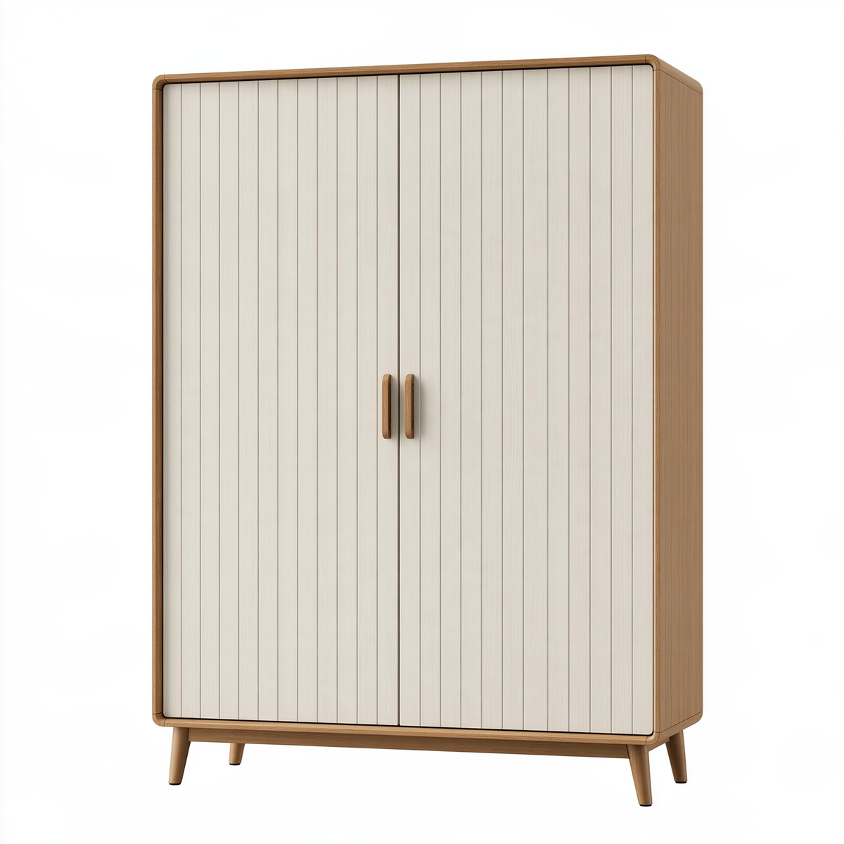 Armadio guardaroba 100 x 55 x 180 cm in legno bianco e marrone a 2 ante stile nordico