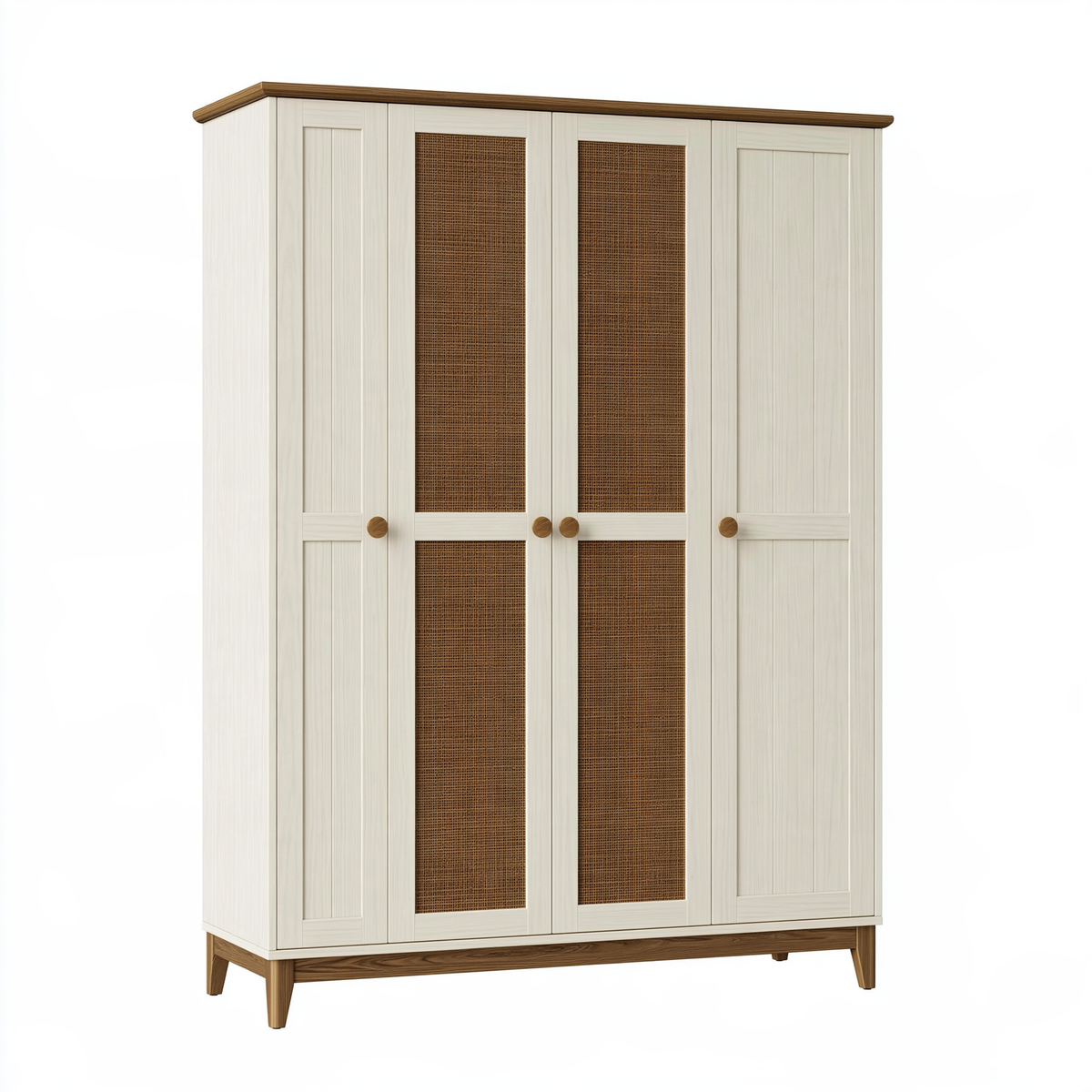 Armadio guardaroba 180 x 60 x 200 cm effetto legno avorio e marrone con ante in rattan stile naturale