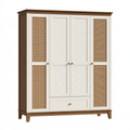 Armadio 180 x 60 x 200 cm in legno bianco/marrone con ante in rattan e cassetto stile naturale