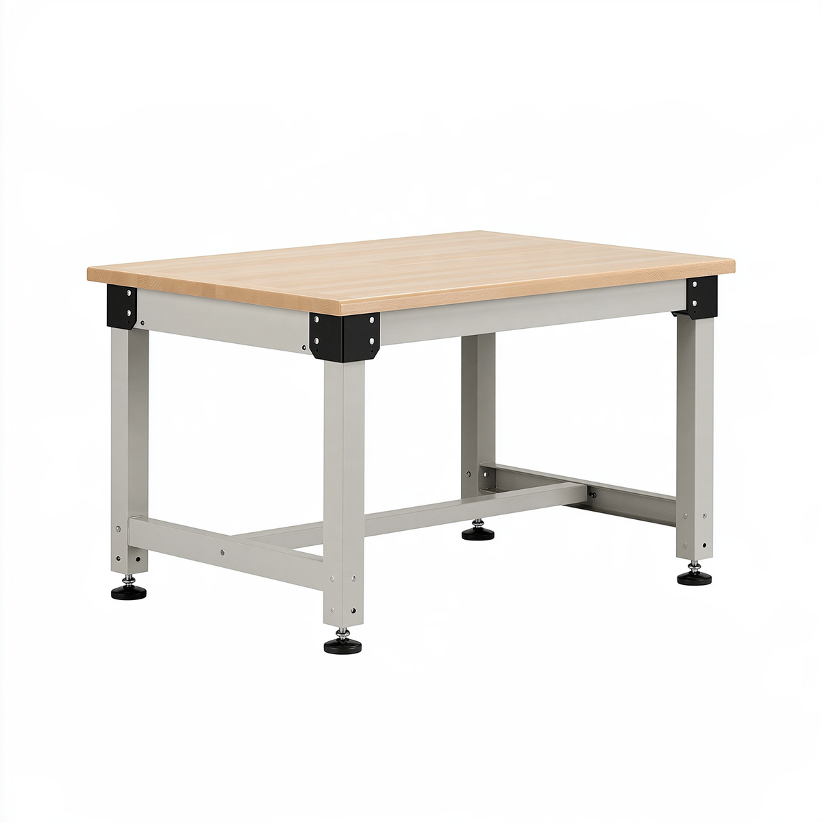 Banco da lavoro 120 x 60 x 85 cm in legno e acciaio grigio con piedini regolabili