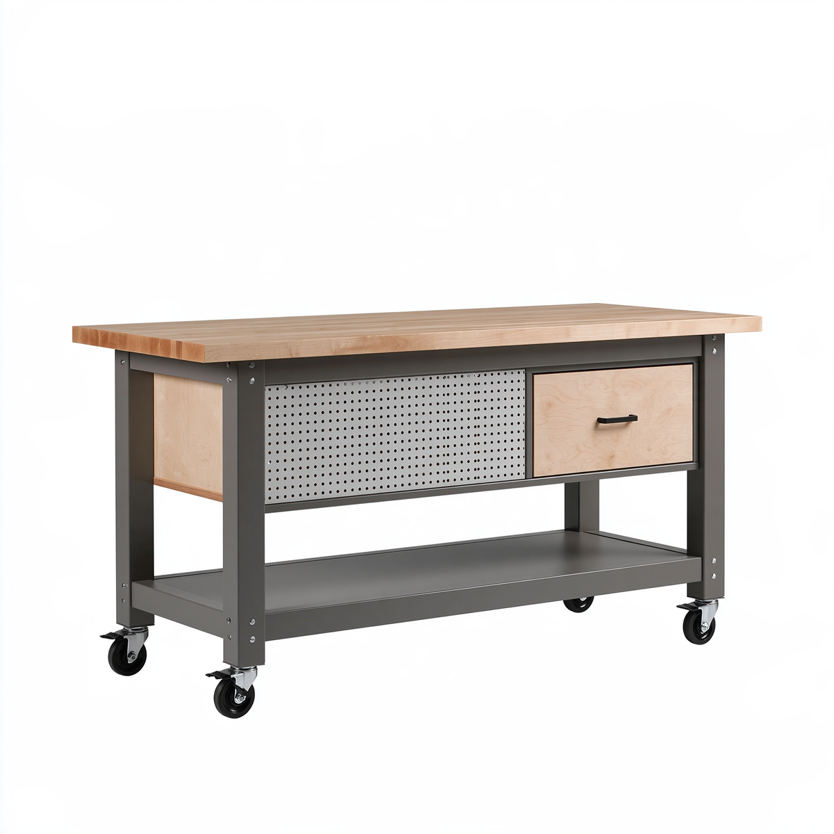 Banco da lavoro 152 x 76 x 91 cm in legno e acciaio naturale/grigio con ruote stile industriale