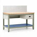 Banco da lavoro 120 x 60 x 150 cm in acciaio e legno verde con pannello portautensili e cassetto