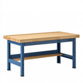 Banco da lavoro 152 x 76 x 91 cm in legno e acciaio blu con ripiano inferiore