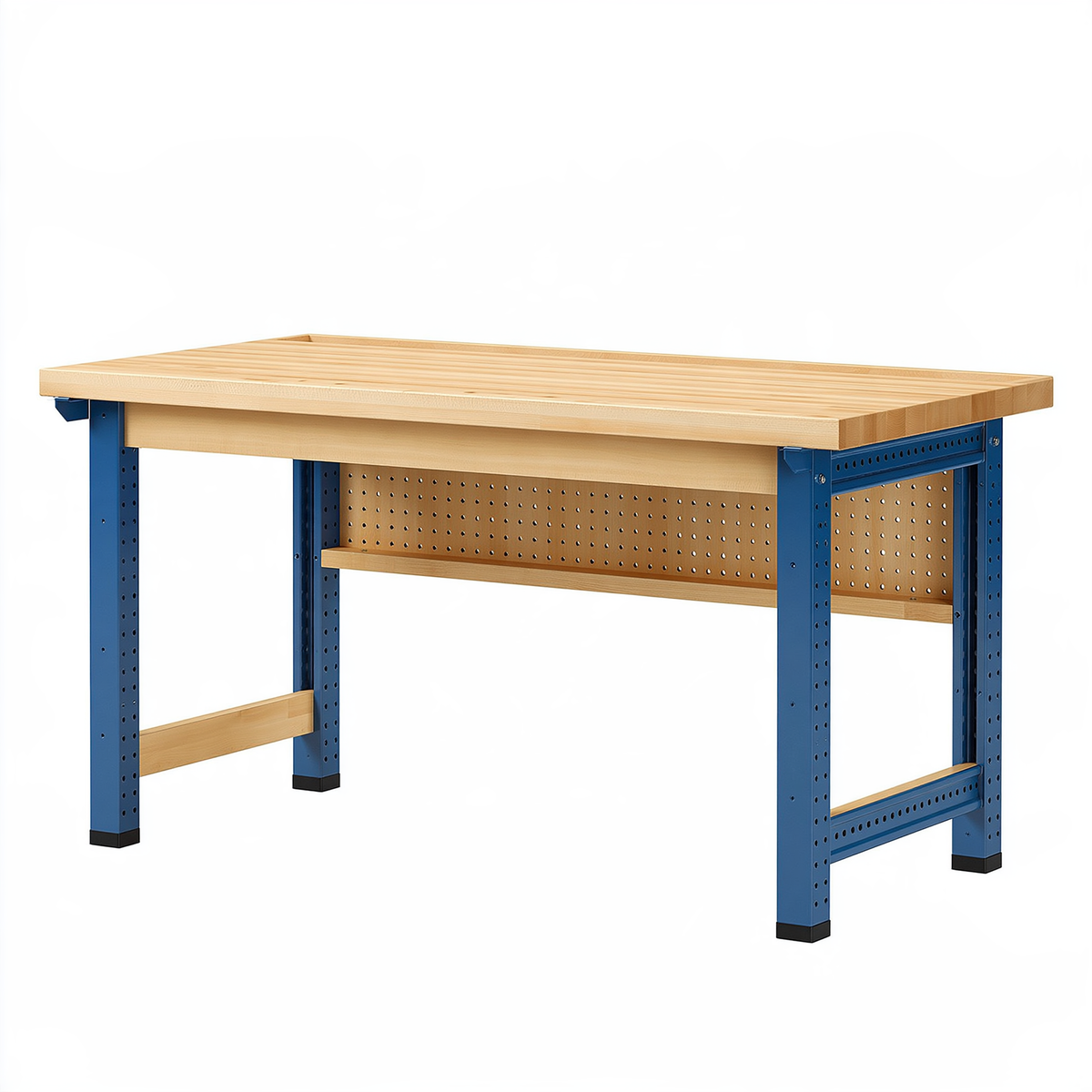 Banco da lavoro 150 x 75 x 85 cm in legno e acciaio blu con pannello portautensili