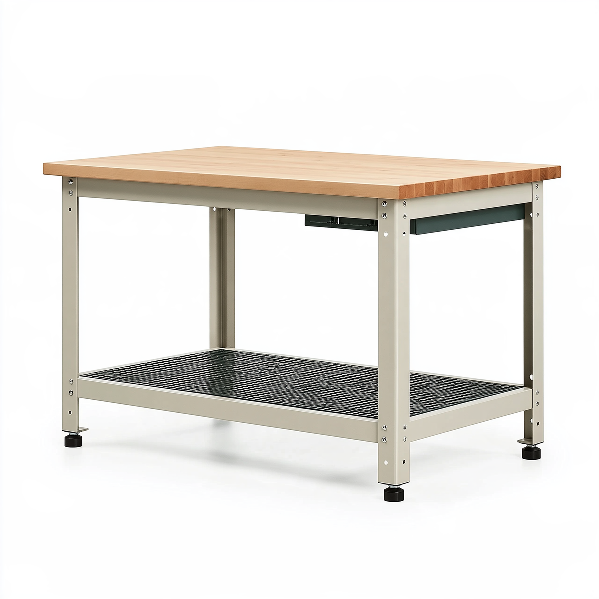 Banco da lavoro 122 x 61 x 86 cm in legno e acciaio beige con ripiano inferiore