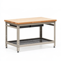 Banco da lavoro 152 x 76 x 91 cm - piano in legno e struttura in acciaio grigio con cassetti e ripiano a rete