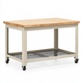 Banco da lavoro 122 x 61 x 91 cm in legno e acciaio beige con ruote
