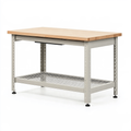 Banco da lavoro 120 x 60 x 90 cm in legno e metallo grigio con ripiano a rete regolabile