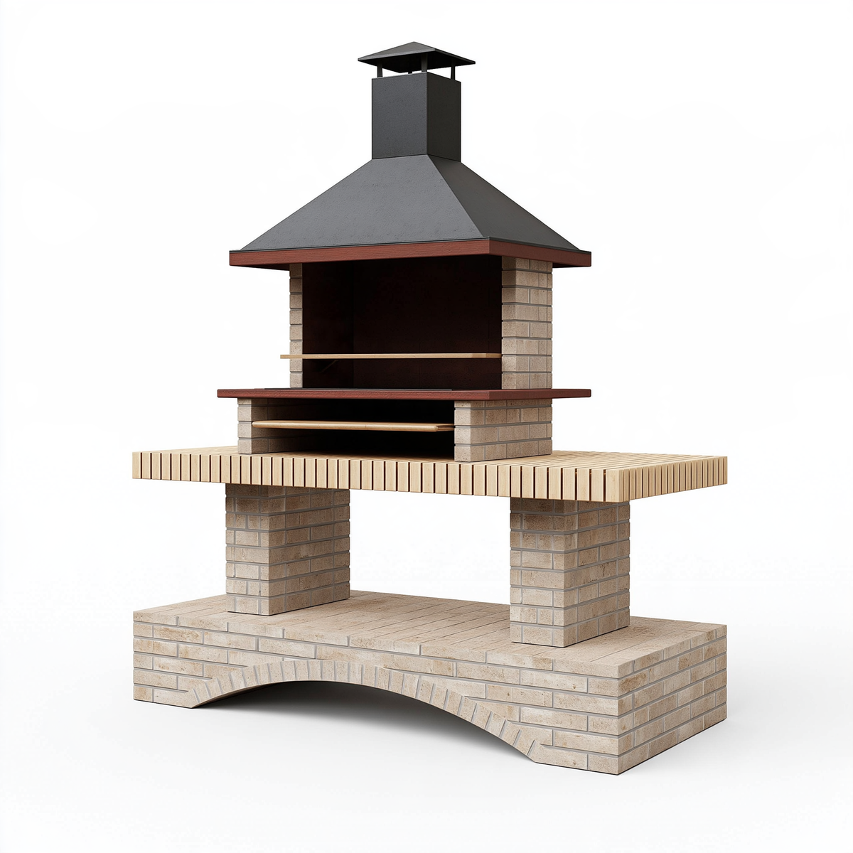 Barbecue da giardino 160 x 80 x 250 cm in mattoni e metallo nero con cappa rustica
