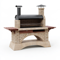 Barbecue da giardino 180 x 90 x 220 cm in mattoni beige e acciaio nero con griglia e camino