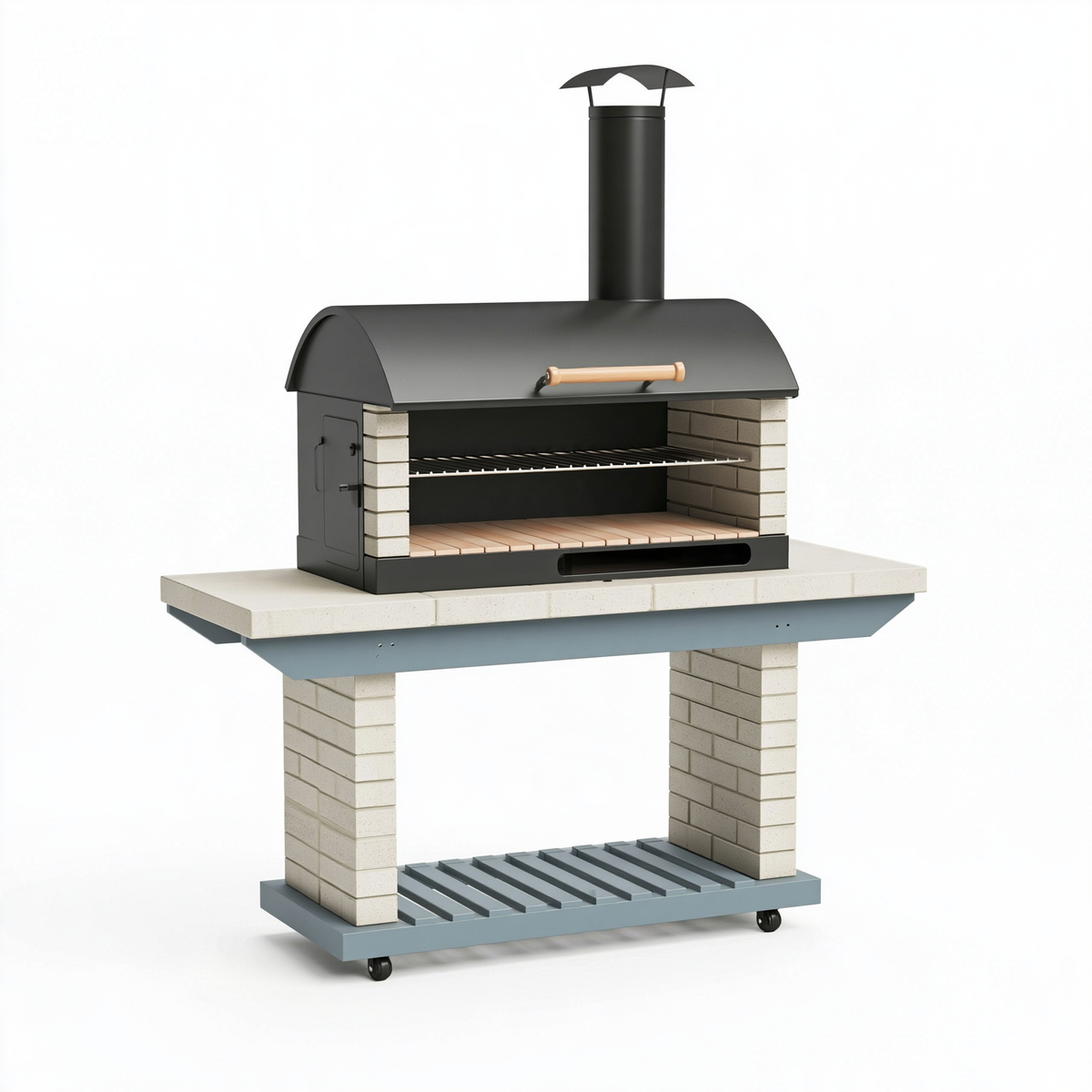 Barbecue da esterno 120 x 70 x 185 cm in metallo nero con cappa e griglia
