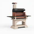 Barbecue da giardino 160 x 90 x 235 cm in muratura beige e mattoni rossi con griglia e cappa