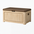 Cassapanca da esterno 120 x 55 x 60 cm in plastica beige/marrone con coperchio a doghe
