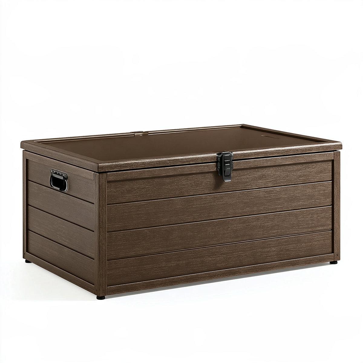 Cassapanca contenitore 113 x 51 x 56 cm in resina marrone effetto legno per esterni