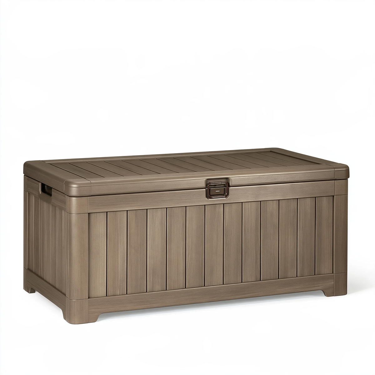 Cassapanca da esterno 132 x 72 x 63 cm in plastica marrone con coperchio e chiusura