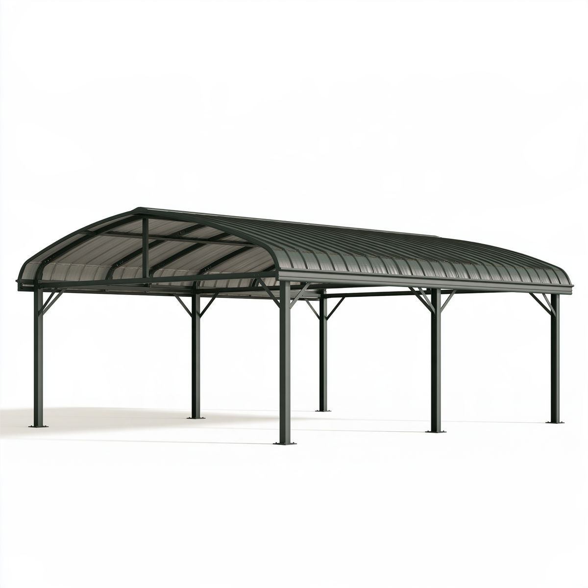Carport 600 x 300 x 250 cm in metallo nero e policarbonato grigio trasparente - Tettoia curva per esterno