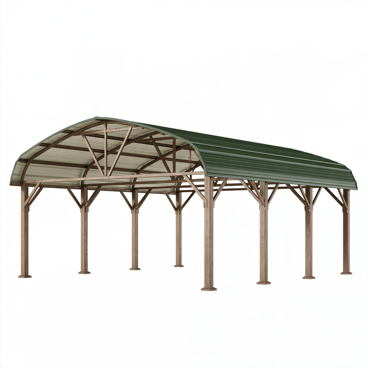 Tettoia autoportante 600 x 500 x 300 cm in acciaio marrone e verde - copertura arcuata per esterni