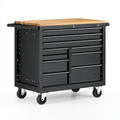 Carrello portautensili 104 x 50 x 95 cm in acciaio nero con piano in legno su ruote