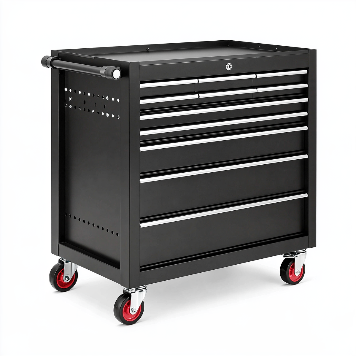 Carrello portautensili 80 x 46 x 96 cm in acciaio nero - 7 cassetti con ruote