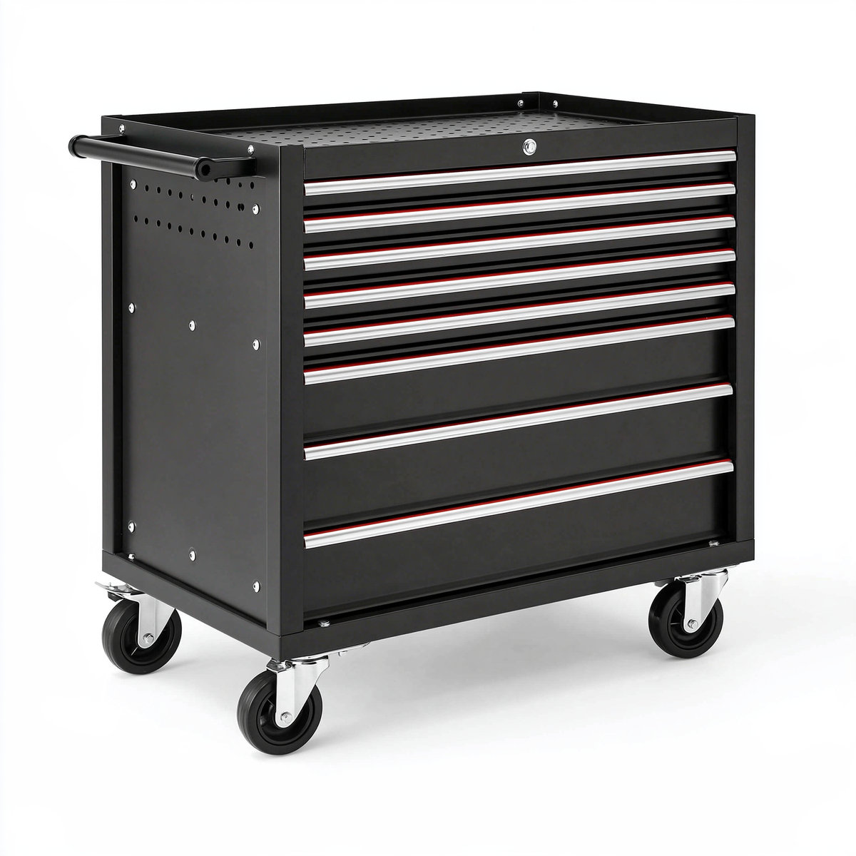 Carrello portautensili 77 x 46 x 97 cm in acciaio nero con 8 cassetti e ruote