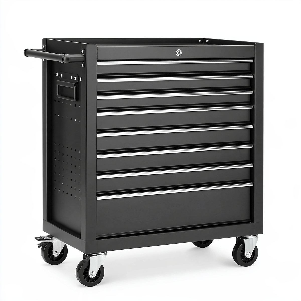 Carrello portautensili 76 x 46 x 97 cm in acciaio nero con 7 cassetti e ruote
